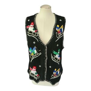 Victoria Jones Holiday Sweater Vest Santa Sleigh – Size Medium